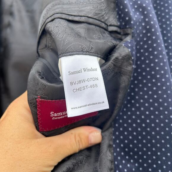 Samuel Windsor Navy Blue Suit Jacket Blazer Velvet Polka Dots 48 Quirky Fun - Picture 5 of 8